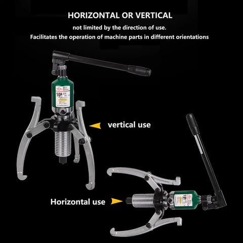 Heavy Duty Hydraulic Brake Drum Puller And Bearing Puller Featuring Three Tough Steel Jaws for vertical and horizontal use.