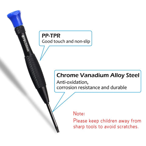 18 Piece Magnetic Screwdriver Set showing chrome vanadium alloy steel flathead with blue cap and non-slip grip