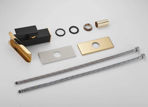 Parts layout of Super Dope Black And Gold Brass Single Handle Rgb Led Waterfall Bathroom Faucet With Color Changing Lights