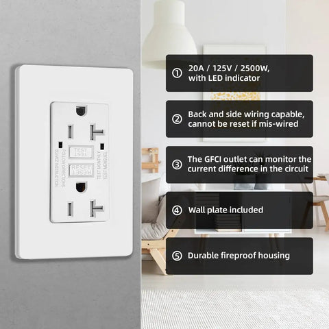 GFCI Outlet Tamper Resistant Receptacle With LED Indicator For Your Pad Safety 20 Amp 125 Volt Self Test Ground Fault Interrupter decor