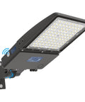 200W LED Parking Lot Light With Adjustable Slip Fitter, 28000LM 140LM Per Watt Shoebox Street Light, 5000K Daylight, angled view