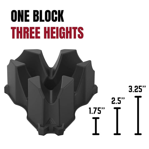 Front Wheel Riser Block For Indoor Bike Trainers With Three Height Levels shown with measurements in inches