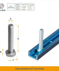 Rock Solid 24 Inch Double Cut Universal T Track Kit With Bidirectional Short Stops And Wing Nuts Shop Ready Heavy Duty Aluminum Slot Rail System For Table Saw Jigs And Router Table Setup hex bolt and aluminum T track rail with dimensions