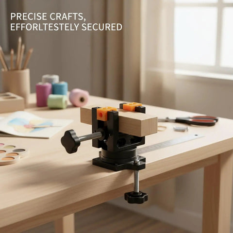 Huge Deal Compact Aluminum Alloy Toggle Clamp Vise For DIY Crafts And Small Parts, Portable Table Mount Workholding Tool securing wood on a table.