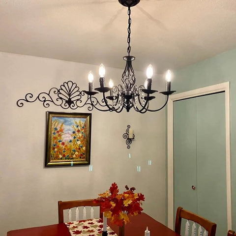 French Country Chandelier For Kitchen And Dining Room Vintage Candle Style Six Light Farmhouse Pendant Light In Matte Black