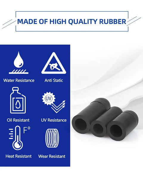 118 Pcs Rubber Vacuum Cap Kit With 10 Size Assortment showing caps and features like water and oil resistance.