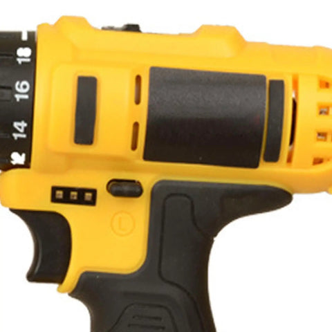 Close-up view of the Heavy Duty Cordless Drill With High Torque Motor, showing keyless chuck and control settings.