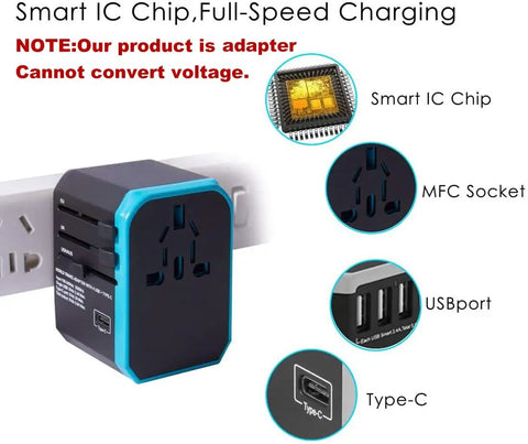 Universal Travel Adapter With 5 USB Ports And 8A AC Outlet Worldwide Charger For 200 Plus Countries UK Europe Asia Not a Voltage Converter