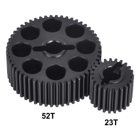 Slick Lightweight Front Gear Set For 13T And 16T Ratios upgrades with 52T and 23T black gears for precision machining.