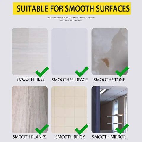 Suitable surfaces for Shower Head Holder With Suction Cup: tiles, surface, stone, planks, brick, mirror.