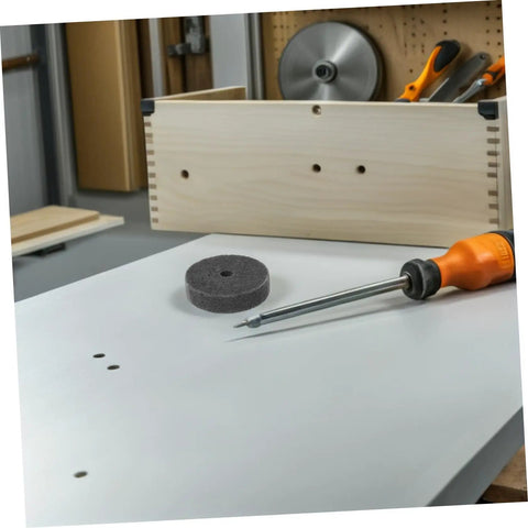 Heavy Duty Nylon Polishing Wheels Set With 10mm Hole on workbench for metal grinding and polishing tasks.
