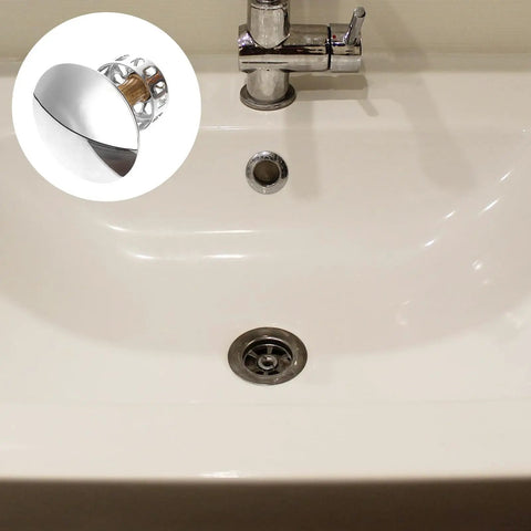 Brass Bathtub Drain Stopper with Push Button Flat Seal in a modern bathtub with a chrome faucet and sink drain.