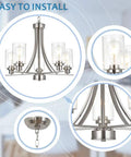 Traditional 5 Light Chandelier In Brushed Nickel With Clear Glass Shades Dope Modern Hanging Pendant Lighting For Kitchen Dining