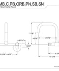 Technical drawing of Concord 8-Inch Adjustable Center Wall Mount Kitchen Faucet in Oil Rubbed Bronze with dimensions