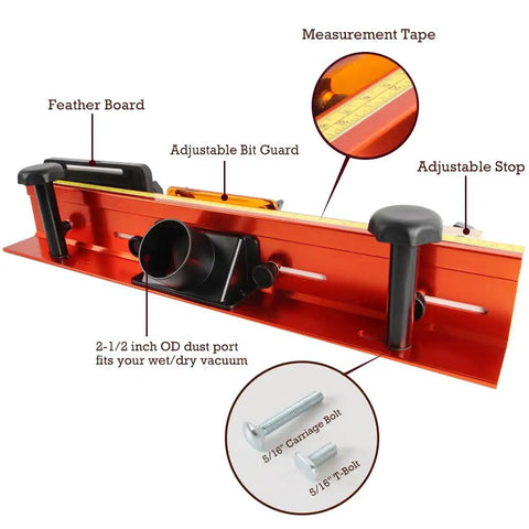 24 Inch Router Table Fence System With Feather Board Bit Guard Adjustable Stop Dust Port And Measuring Tape For Most Router Tables Aluminum Construction