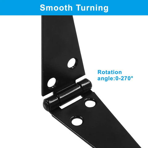 Heavy Duty Black Strap Hinge Set For Wooden Garden Sheds And Backyard Gates Built Tough Four Inch Corrosion Resistant iron hinge with smooth turning.