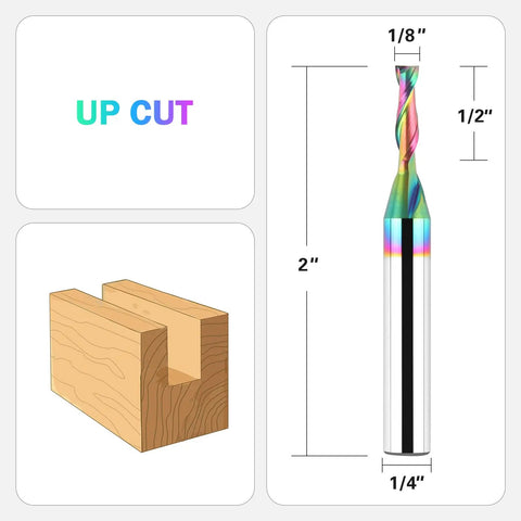Upcut Spiral Router Bit With 1/8 Inch Cutting Diameter And 1/4 Inch Shank, Carbide CNC End Mill for wood mortises illustration