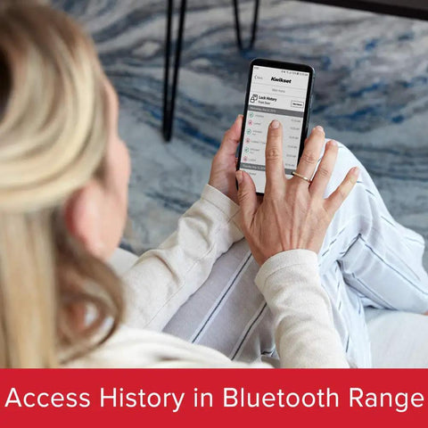 Person using app to control Aura Bluetooth Programmable Keypad Door Lock Deadbolt With SmartKey Security on a smartphone