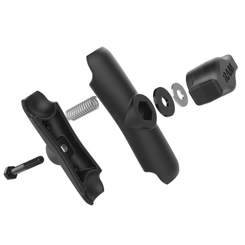 Exploded view of Medium Double Socket Arm For B Size 1 Inch Ball Components, showing parts and assembly features.