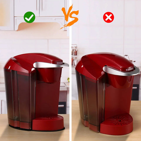 Slick Slide Mat For Keurig K Classic Coffee Maker Slider Pad next to coffee maker, showing ease of movement on counter.