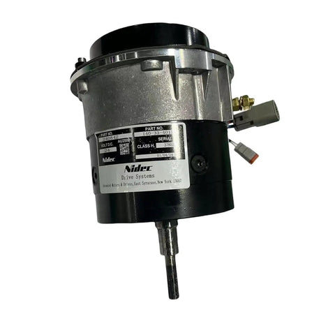 Straight Off Swap Rock Solid Replacement Motor Wheel Drive Assembly For Jlg Scissor Lift 1930es Cableless Motor With Brake 140-33-4012 motor close-up with wiring.