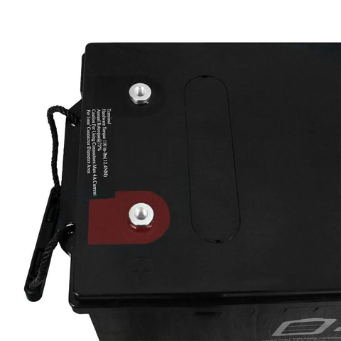 Top view of Straight Plug And Go 12 Volt 200 Ah 4D Sealed Lead Acid Agm Battery Replacement with terminals for articulating boom lifts.