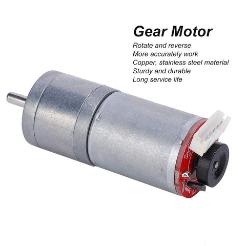 12V Encoder Gear Motor for Robotics with stainless steel body and integrated encoder, offering high torque and precise motion control.