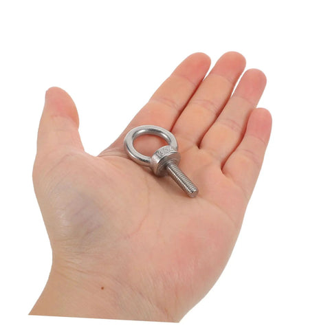 Heavy Duty M6x20 Stainless Steel Threaded Eyebolts With Nut And Washer in hand, showing eye bolt and threaded end