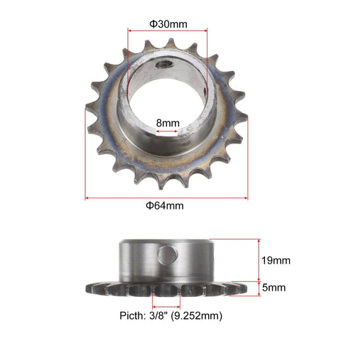Roller Chain Sprocket B Type For Three Eighths Inch Pitch, 20 Teeth, 30mm Bore, A3 Steel With Hardened Teeth, Tough As Nails, ISO DIN 06B 1