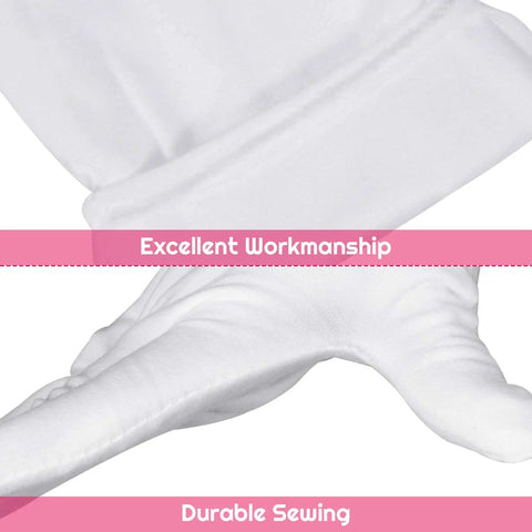 Close-up of Six Pairs White Cotton Gloves For Dry Hands And Eczema Relief With Overnight Moisturizing Soft Liners showing stitching details
