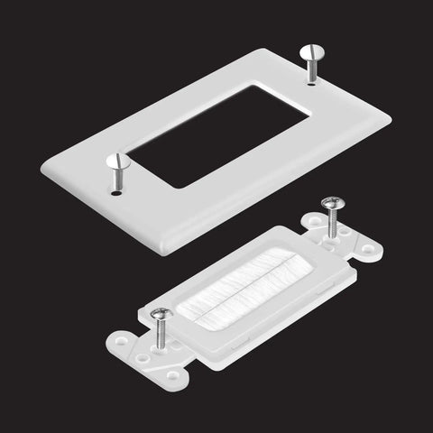 Bristled Brush Wall Plate With Multimedia Pass Through For Low Voltage Cables 1 Gang Four Point Five By Two Point Seven Five Inches White 2 Pack