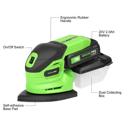 Garage Shop Ready Compact Detail Sander With 1.1A Motor Delivers 14,000 OPM, ergonomic handle and dust collecting box