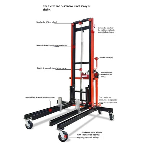 Heavy Duty Electric Lifting Platform For Cold Storage And HVAC Installation Lift Table with steel wheels and wire rope.