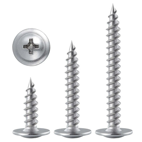 Phillips Truss Head Wood Screws Stainless Steel 410 Self Tapping Pro Grade Assortment Kit With Multiple Lengths From Half Inch To Two Inches For Woodworking Furniture DIY Projects