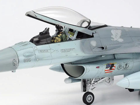 1/48 Scale F-16CJ Plastic Model Kit With CCIP Cockpit, IFF Antenna, and decals on display
