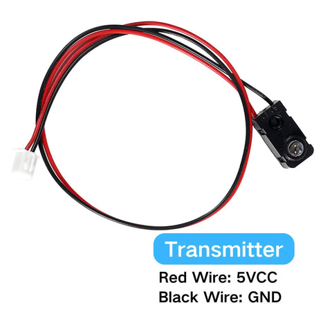 Transmitter from Four Pack IR Break Beam Sensor Kit With Through Beam Photoelectric Switches, 5V NPN Normally Open showing wires
