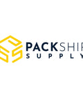 Logo of Pack Ship Supply with yellow geometric design and blue text