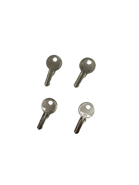 Premium Straight Shooter 455 Ignition Key Set Including Four Pieces To Keep Your Heavy Rig Running Smooth Compatible With Genie Skyjack And Bobcat Models 21982 And 21982GT For No Sweat Daily Work, showing four metal keys.