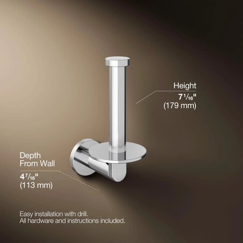 Vertical Toilet Paper Holder Wall Mount In Polished Chrome Built To Last Durable Metal For Moisture And Everyday Use dimensions shown