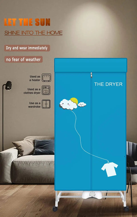 Portable Clothes Dryer 110V 1000W Electric Dryer With Double Layer Stackable Stainless Steel Design, blue front view