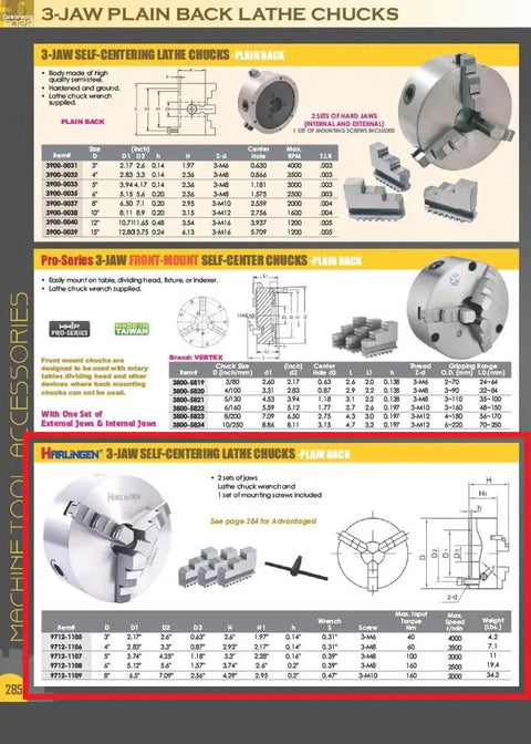 8 Inch 3 Jaw Lathe Chuck With Plain Back And Wear Resistant S Steel Jaws High Accuracy Durable Precision Machining Tool schematic diagram and specifications.