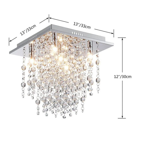 Five Light Modern Flush Mount Crystal Ceiling Light Fixture for Bedroom Dining Room Living Room Close to Ceiling Chandelier Style