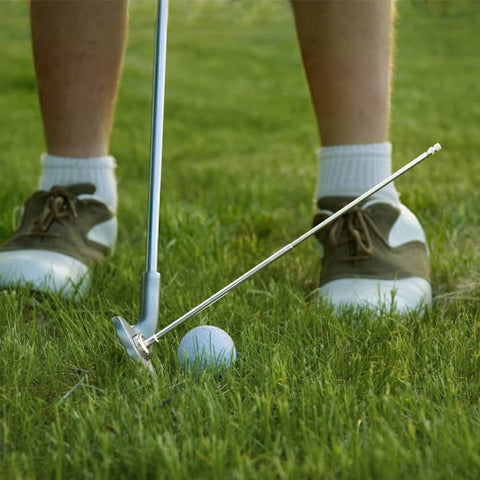 Golf Alignment Rods Swing Trainer Aid For Consistent Golf Shots in use, showing golf club alignment on grass, visualizing ball flight