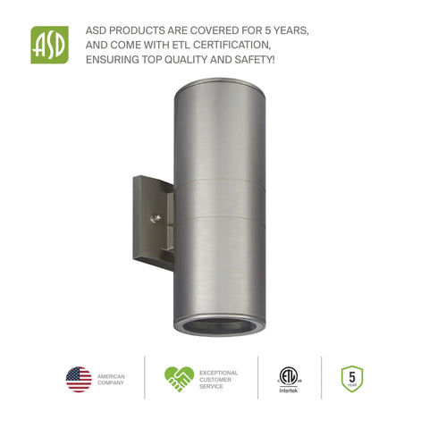 Two Light Outdoor Wall Light Fixtures Dope Dual Up Down Cylinder Sconce 120V E26 Sockets Weatherproof Steel Exterior Lighting