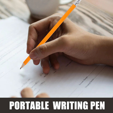 Person writing on paper with a yellow HB Graphite Carpenter Pencils 10 Pack Yellow Solid Wood Marking Tools For Construction And Woodworking With White Eraser Tip For Office Or School Use Great Value For Pros And DIYers pencil