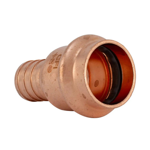 Three Quarters Inch Copper PEX Crimp to Copper Pipe and PEX Pipe Press Fitting Adapter Kit Lead Free Copper With Virgin EPDM O Ring closeup