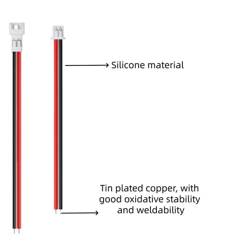 30 Piece 1.25mm JST 2 Pin Micro Connector Kit With 80mm 26AWG Red Black Wires, silicone and tin-plated copper details