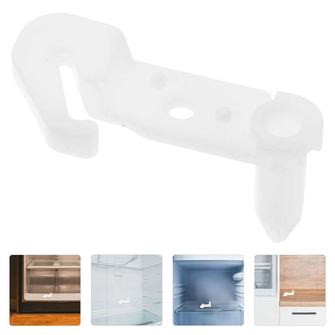 Heavy Duty Plastic Refrigerator Door Catch Hinge Stop Clip For Fridge And Freezer Latch Replacement, white hook design, closeup image.