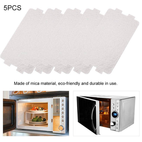 Five Pack Replacement Mica Plates For Microwave Waveguide Covers, high heat resistant insulation sheets displayed with open microwave