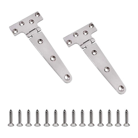 Beefy Heavy Duty T Style Door Hinges 2 Pack, Marine Grade 316 Stainless Steel with screws for boats and hatches.